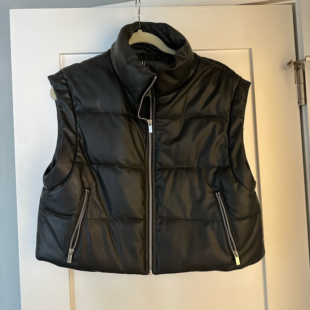 Black Leather Puffer Vest